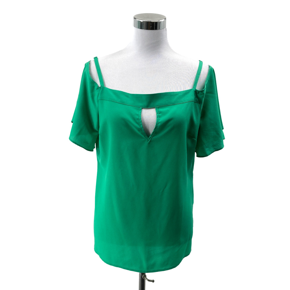 Bisou Bisou Green Off-Shoulder Cold Shoulder Keyhole Top Blouse Size Large